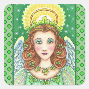 ST. PATRICK'S DAY SHAMROCK ANGEL, IRISH BLESSINGS SQUARE STICKER