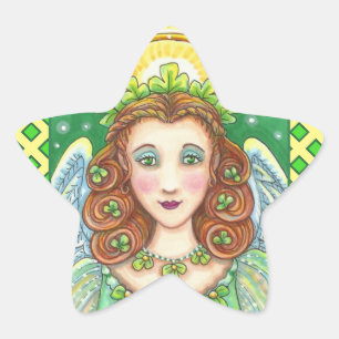 ST. PATRICK'S DAY SHAMROCK ANGEL, IRISH BLESSINGS STAR STICKER