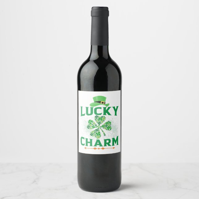 St Patricks Day Shamrock Baseball Saint Paddys Kid Wine Label (Front)