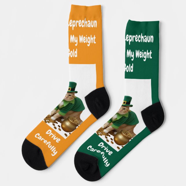 St Patrick's Day Shamrock Cat Humor Socks (Left)