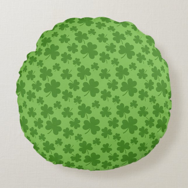 St Patrick's Day Shamrock Clover Pattern Round Cushion (Front)
