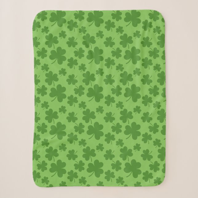 St Patrick's Day Shamrock Clover Pattern Sherpa Blanket (Front)
