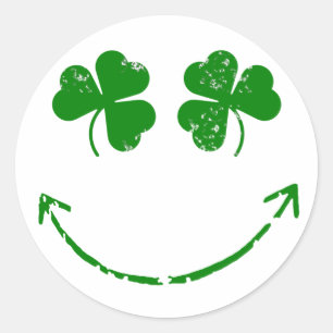 St Patrick's Day Shamrock face humour Classic Round Sticker