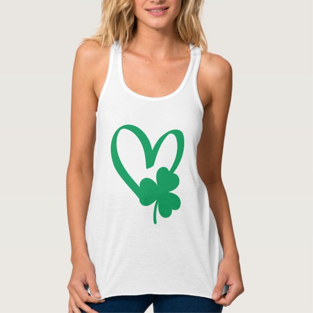 St Patrick's Day Shamrock Heart T-Shirt Singlet (Front)