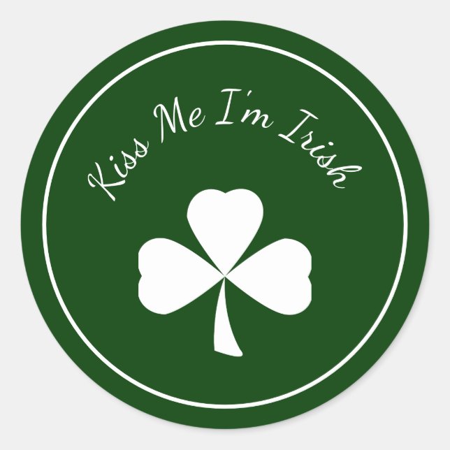 St. Patrick's Day Shamrock Kiss Me I'm Irish Green Classic Round Sticker (Front)