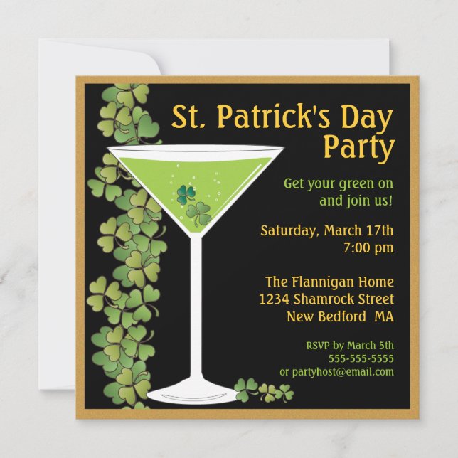 St. Patricks Day Shamrock Martini Invitation (Front)