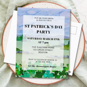 St Patrick's Day Shamrock Party Invitation Postcard