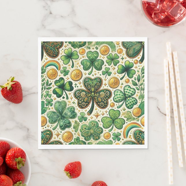 St. Patrick's Day Shamrock Pattern Napkin (Insitu)