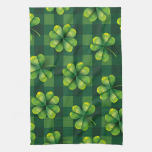 St. Patrick's Day Shamrock Plaid Tea Towel