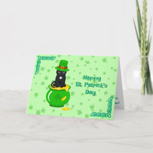 St. Patrick's Day Shamrock Pot of Gold Black Cat Card