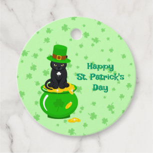 St. Patrick's Day Shamrock Pot of Gold Black Cat Favour Tags