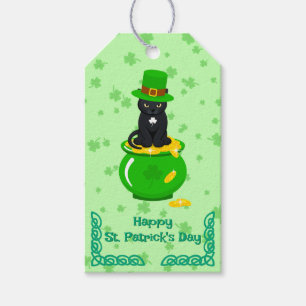 St. Patrick's Day Shamrock Pot of Gold Black Cat Gift Tags