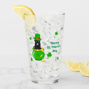 St. Patrick's Day Shamrock Pot of Gold Black Cat Glass