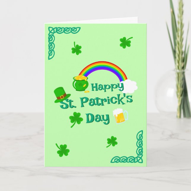 St. Patrick's Day Shamrock Pot of Gold Celtic Knot Card (Front)