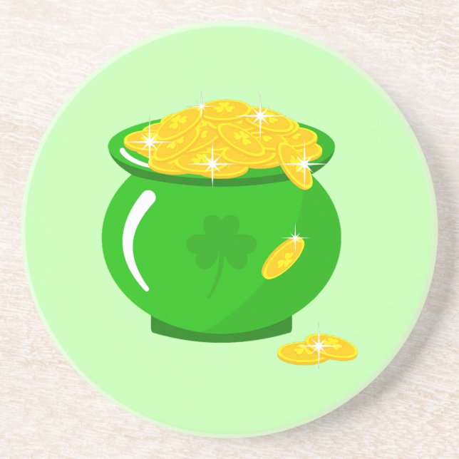 St. Patrick's Day Shamrock Pot of Gold Celtic Knot Coaster (Front)