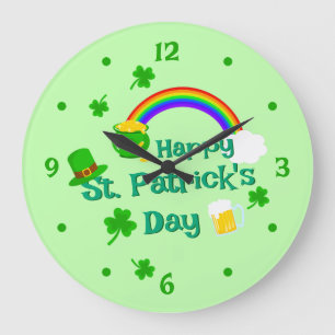 St. Patrick's Day Shamrock Pot of Gold Celtic Knot Large Clock