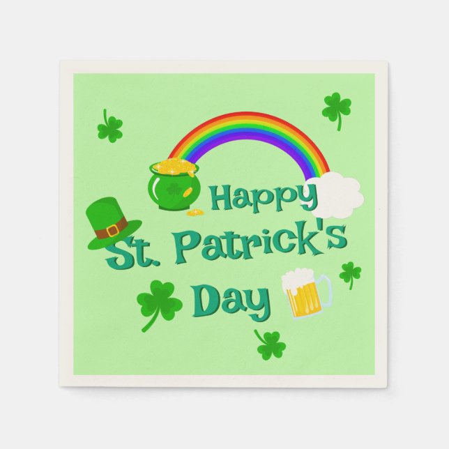 St. Patrick's Day Shamrock Pot of Gold Celtic Knot Napkin (Front)