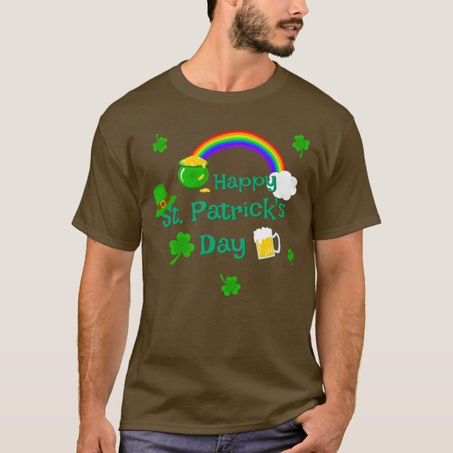 St. Patrick's Day Shamrock Pot of Gold Celtic Knot T-Shirt (Front)
