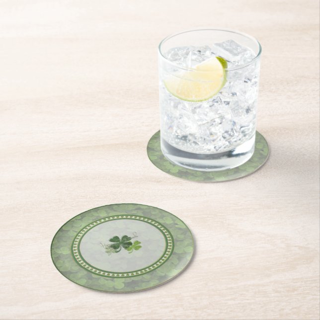 St. Patrick's Day Shamrock Round Paper Coaster (Insitu)