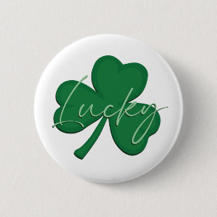 St Patrick's Day Shamrock with Lucky script 6 Cm Round Badge