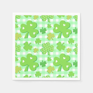St Patrick's Day Shamrocks and Gingham Pattern Napkin