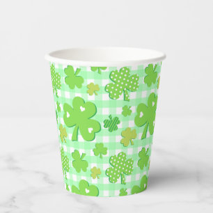 St Patrick's Day Shamrocks and Gingham Pattern Paper Cups