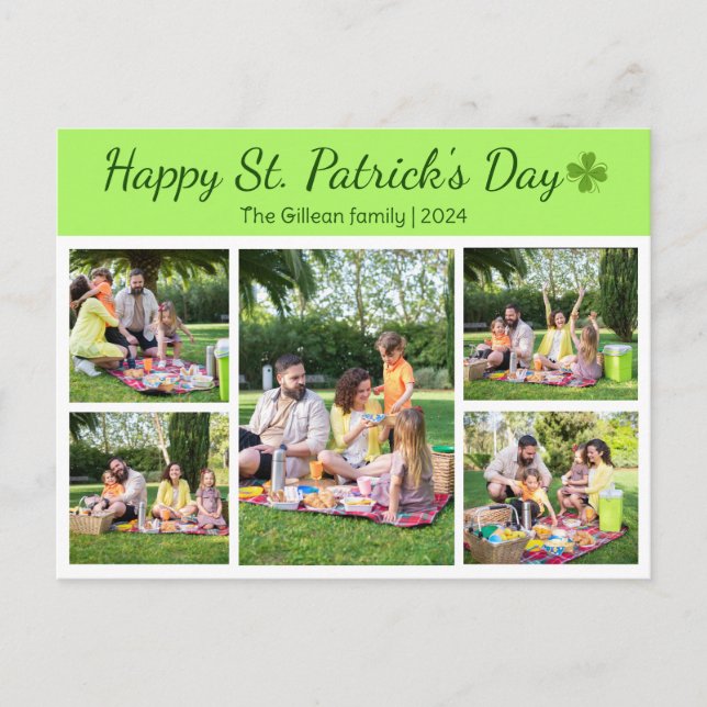  St. patrick's day Shamrocks family photo Collage Holiday Postcard (Front)