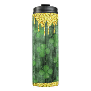 St. Patrick's Day Shamrocks Glitter Gold Drips Thermal Tumbler