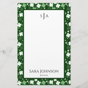 St. Patrick's Day Shamrocks Monogram Stationery