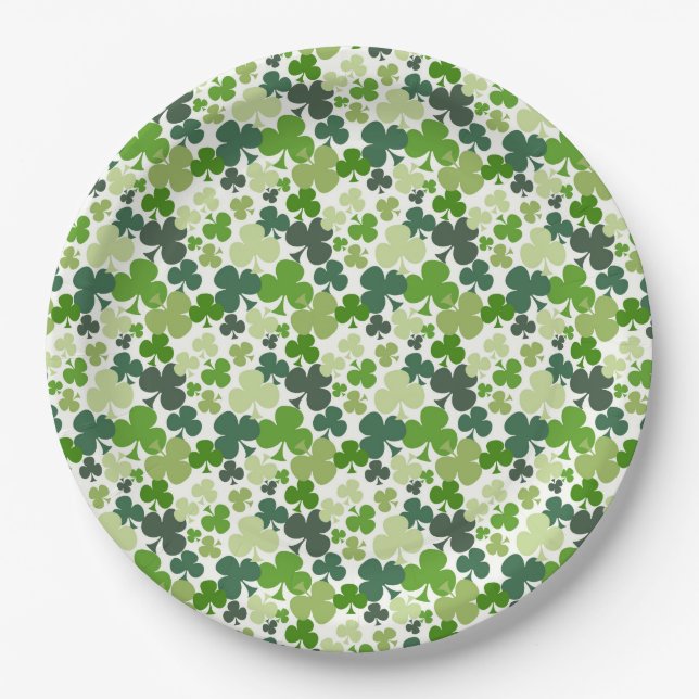 St. Patrick's Day Shamrocks Paper Plates 9" (Front)