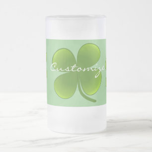 St Patrick's Day Shamrocks Thunder_Cove Frosted Glass Beer Mug