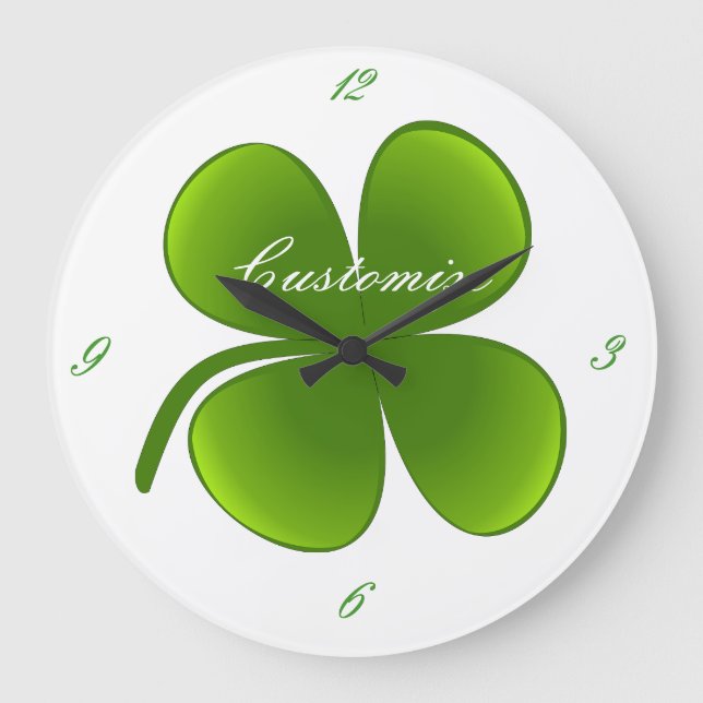 St Patrick's Day Shamrocks Thunder_Cove Large Clock (Front)