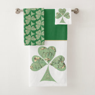 St. Patrick's Day Shamrocks White & Green Bath Towel Set