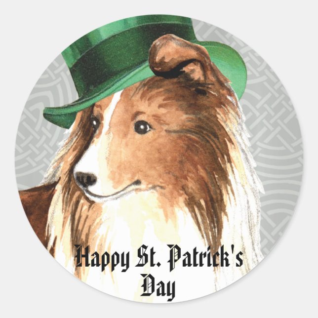 St. Patrick's Day Sheltie Classic Round Sticker (Front)