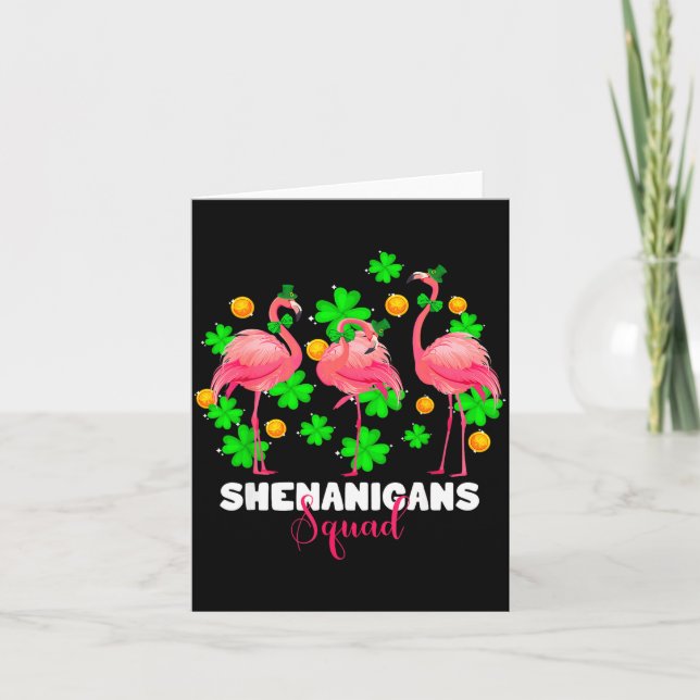 St patrick's day shenanigans squad irish flamingo card (Front)