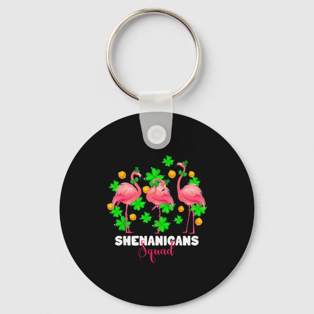 St patrick's day shenanigans squad irish flamingo key ring (Front)