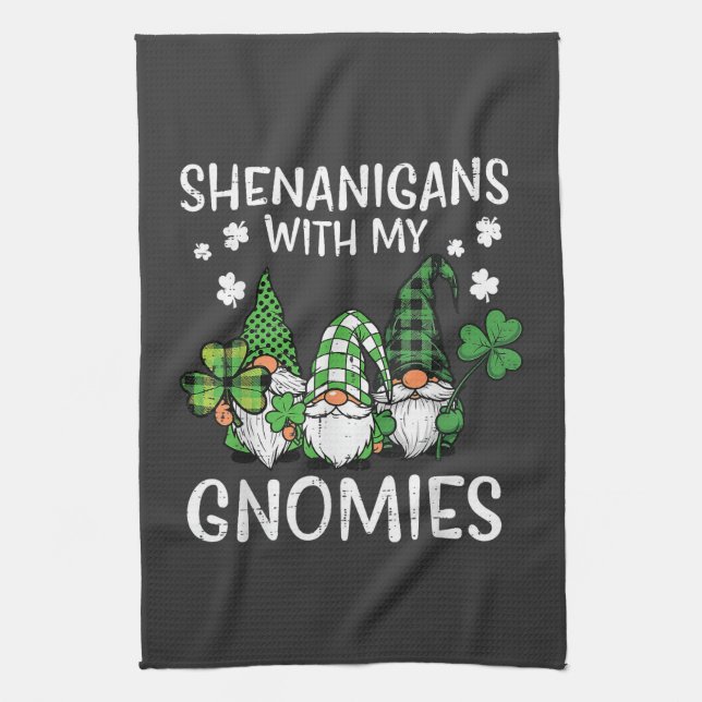 St Patricks Day Shenanigans with Gnomies Gnome Tea Towel (Vertical)