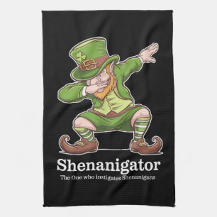 St Patricks Day Shenanigator Dabbing Leprechaun Tea Towel