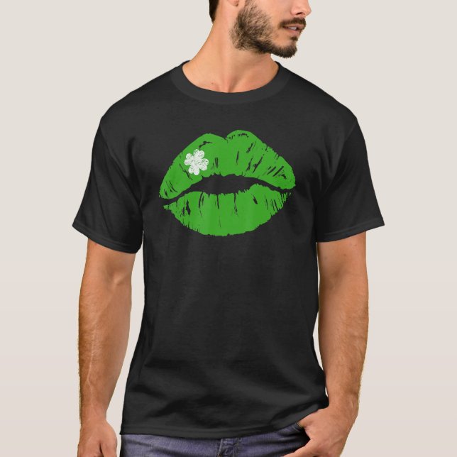 St Patricks Day Shirt Women Green Lipstick Shamroc (Front)