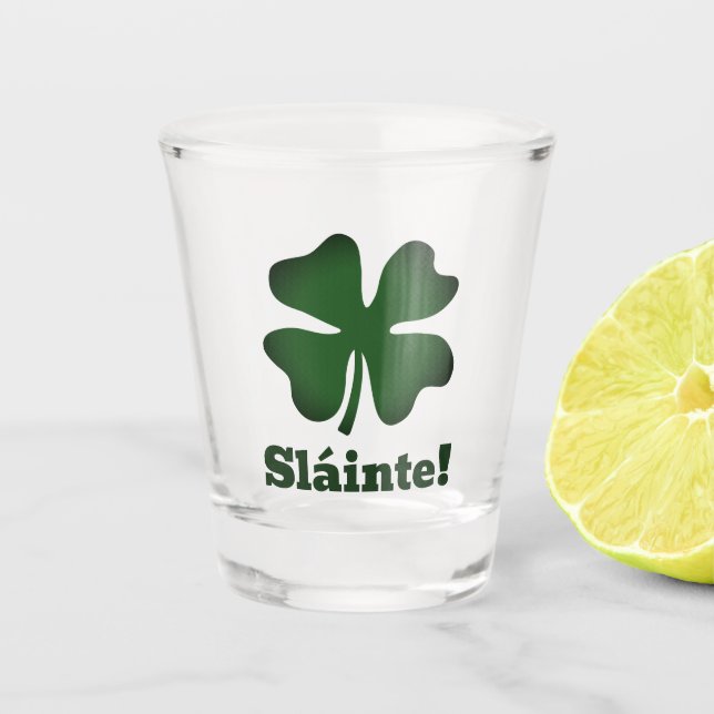 St Patrick's Day shot glass with lucky clover logo (Front)