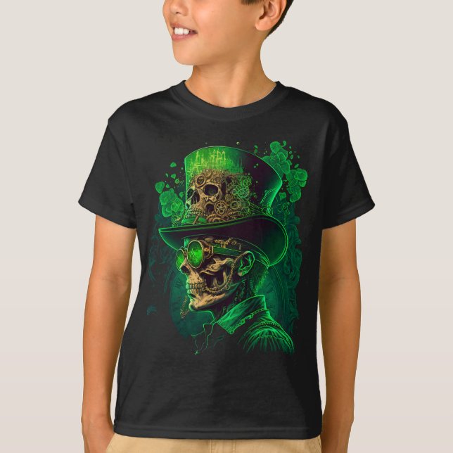 St. Patrick's Day Skeleton Boys Black T Shirt (Front)
