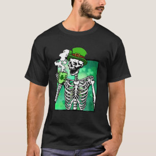 St Patrick's Day Skeleton Drinking Coffee Irish Sh T-Shirt