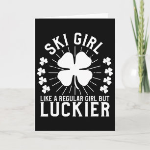 St Patrick's Day Ski Girl Skier Skiing Gift Card