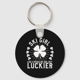 St Patrick's Day Ski Girl Skier Skiing Gift  Key Ring