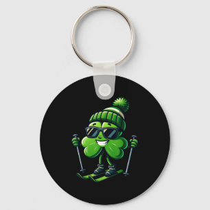 St patricks day skiing shamrock clover irish men key ring