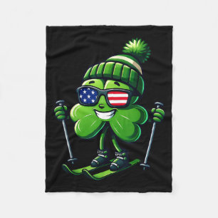 St patricks day skiing shamrock clovers irish fleece blanket