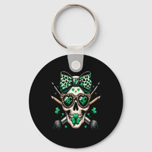 St Patricks Day Skull Messy Bun Saint Pattys Paddy Key Ring
