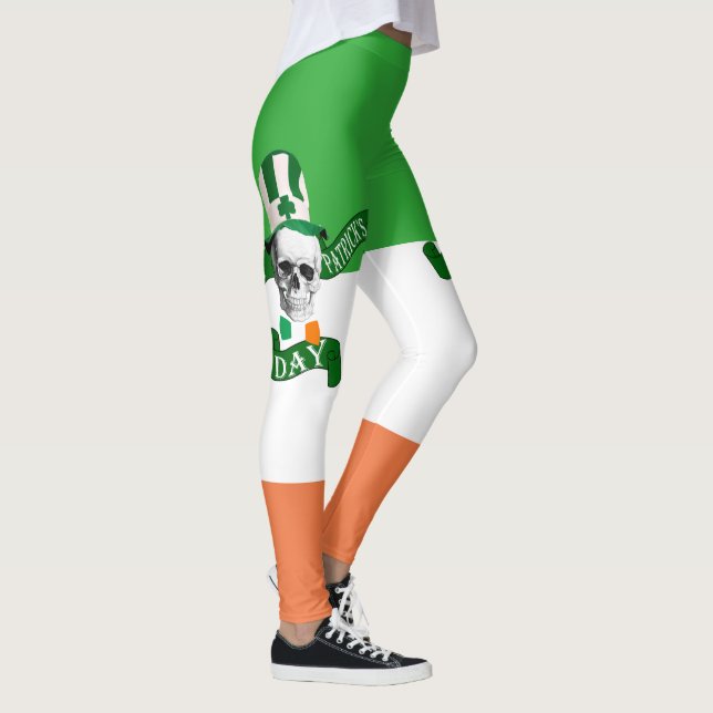 St Patricks day skull on Irish flag Leggings (Right)