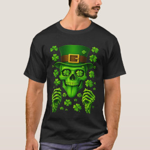 St Patricks Day Skull Skeleton Head Funny Shamrock T-Shirt