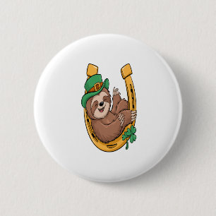 St Patrick's Day Sloth Horseshoe Lucky 6 Cm Round Badge